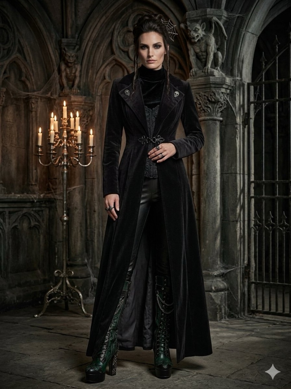 Rare Luxury Gothic Long Black Velvet Coat - Victorian Steampunk Duster